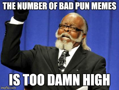 Too Damn High | THE NUMBER OF BAD PUN MEMES; IS TOO DAMN HIGH | image tagged in memes,too damn high | made w/ Imgflip meme maker