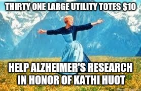 Look At All These | THIRTY ONE LARGE UTILITY TOTES $10; HELP ALZHEIMER'S RESEARCH IN HONOR OF KATHI HUOT | image tagged in memes,look at all these | made w/ Imgflip meme maker