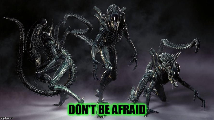 Three Aliens | DON'T BE AFRAID | image tagged in three aliens | made w/ Imgflip meme maker