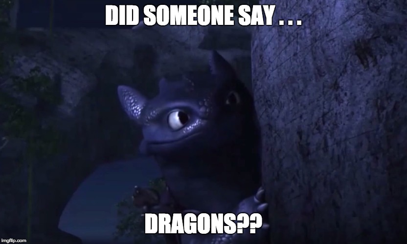 DID SOMEONE SAY . . . DRAGONS?? | image tagged in toothless,how to train your dragon | made w/ Imgflip meme maker