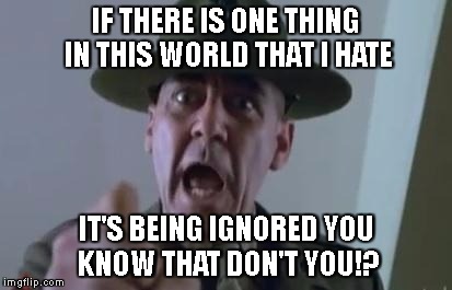 Full metal jacket | IF THERE IS ONE THING IN THIS WORLD THAT I HATE; IT'S BEING IGNORED YOU KNOW THAT DON'T YOU!? | image tagged in full metal jacket | made w/ Imgflip meme maker