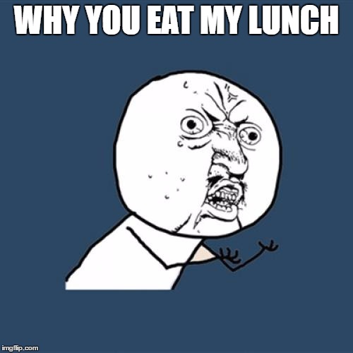 Y U No Meme | WHY YOU EAT MY LUNCH | image tagged in memes,y u no | made w/ Imgflip meme maker