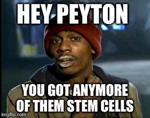 Y'all Got Any More Of That Meme | HEY PEYTON; YOU GOT ANYMORE OF THEM STEM CELLS | image tagged in memes,yall got any more of | made w/ Imgflip meme maker
