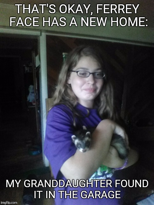 THAT'S OKAY, FERREY FACE HAS A NEW HOME: MY GRANDDAUGHTER FOUND IT IN THE GARAGE | made w/ Imgflip meme maker