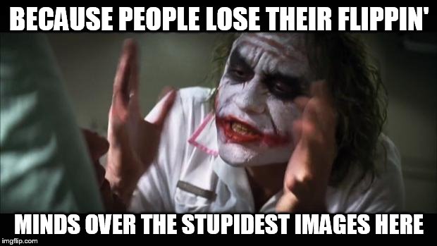 And everybody loses their minds Meme | BECAUSE PEOPLE LOSE THEIR FLIPPIN' MINDS OVER THE STUPIDEST IMAGES HERE | image tagged in memes,and everybody loses their minds | made w/ Imgflip meme maker