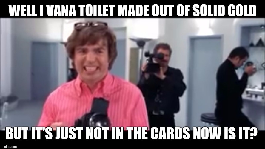 WELL I VANA TOILET MADE OUT OF SOLID GOLD; BUT IT'S JUST NOT IN THE CARDS NOW IS IT? | image tagged in ivana | made w/ Imgflip meme maker