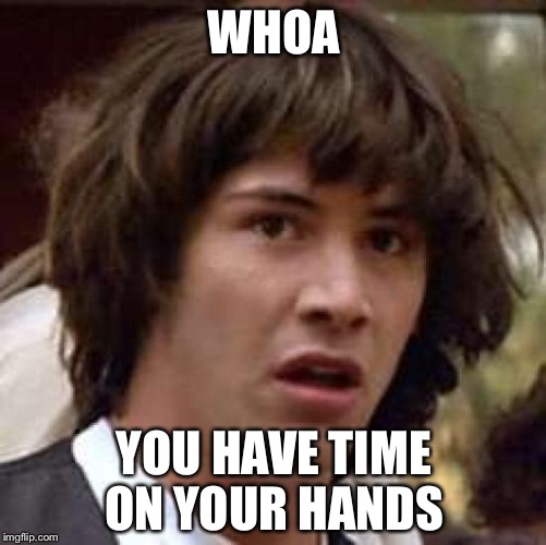 Conspiracy Keanu Meme | WHOA YOU HAVE TIME ON YOUR HANDS | image tagged in memes,conspiracy keanu | made w/ Imgflip meme maker