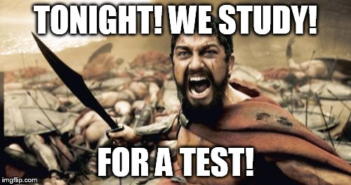 Sparta Leonidas | TONIGHT! WE STUDY! FOR A TEST! | image tagged in memes,sparta leonidas | made w/ Imgflip meme maker