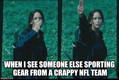 Hunger games  | WHEN I SEE SOMEONE ELSE SPORTING GEAR FROM A CRAPPY NFL TEAM | image tagged in hunger games,washington redskins,miami dolphins,cleveland browns,nfl | made w/ Imgflip meme maker