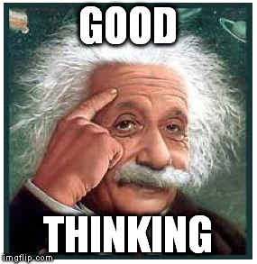 Albert Einstein points at head | GOOD THINKING | image tagged in albert einstein points at head | made w/ Imgflip meme maker
