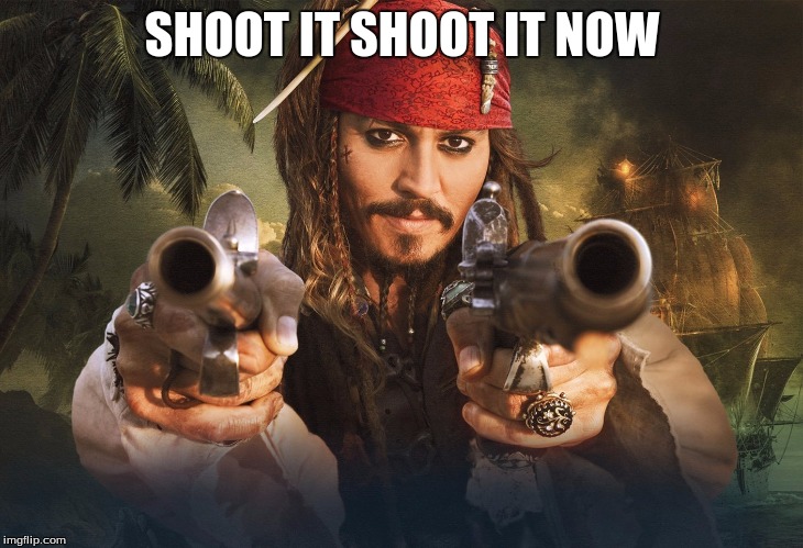 jack sparrow guns | SHOOT IT SHOOT IT NOW | image tagged in jack sparrow guns | made w/ Imgflip meme maker