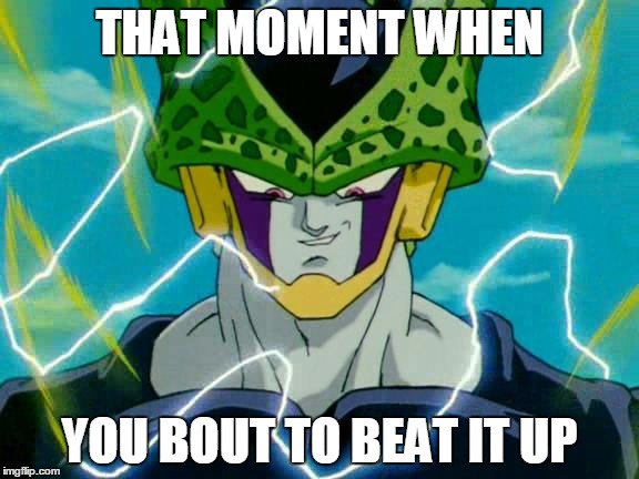 Dragon Ball Z Perfect Cell | THAT MOMENT WHEN; YOU BOUT TO BEAT IT UP | image tagged in dragon ball z perfect cell | made w/ Imgflip meme maker
