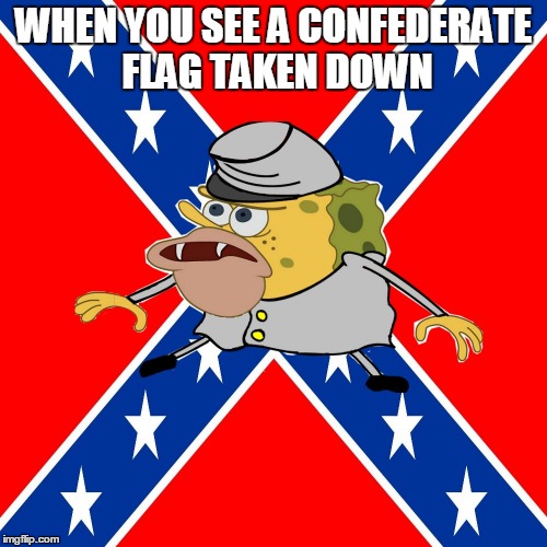 WHEN YOU SEE A CONFEDERATE FLAG TAKEN DOWN | image tagged in spongegar meme | made w/ Imgflip meme maker