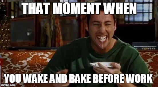 #Sitcalm | THAT MOMENT WHEN; YOU WAKE AND BAKE BEFORE WORK | image tagged in adam sandler,movies,funny memes,jokes,memes,too funny | made w/ Imgflip meme maker