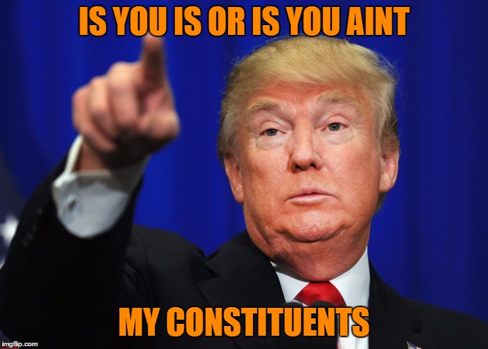 IS YOU IS OR IS YOU AINT; MY CONSTITUENTS | image tagged in pro-trump | made w/ Imgflip meme maker