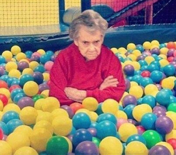 High Quality old lady ball pit Blank Meme Template