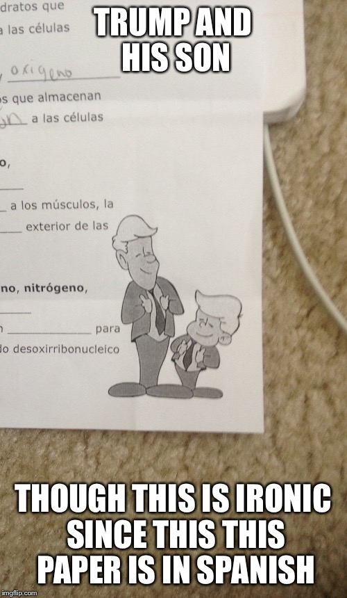 TRUMP AND HIS SON; THOUGH THIS IS IRONIC SINCE THIS THIS PAPER IS IN SPANISH | image tagged in donald trump | made w/ Imgflip meme maker