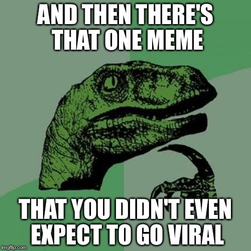 Philosoraptor Meme | AND THEN THERE'S THAT ONE MEME; THAT YOU DIDN'T EVEN EXPECT TO GO VIRAL | image tagged in memes,philosoraptor | made w/ Imgflip meme maker
