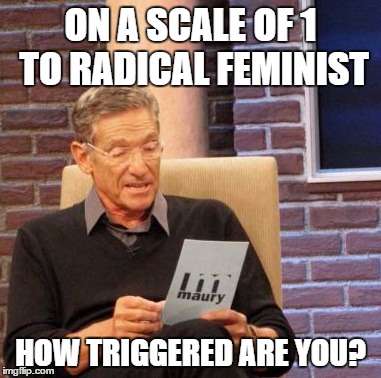 It's possible that the scale goes higher, but I'm not sure | ON A SCALE OF 1 TO RADICAL FEMINIST; HOW TRIGGERED ARE YOU? | image tagged in memes,maury lie detector,triggered,feminism | made w/ Imgflip meme maker
