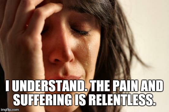First World Problems Meme | I UNDERSTAND. THE PAIN AND SUFFERING IS RELENTLESS. | image tagged in memes,first world problems | made w/ Imgflip meme maker