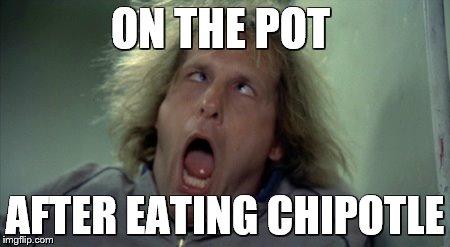 Scary Harry |  ON THE POT; AFTER EATING CHIPOTLE | image tagged in memes,scary harry | made w/ Imgflip meme maker