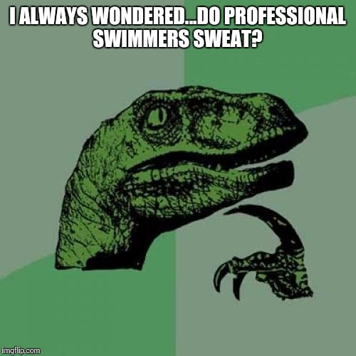 Philosoraptor | I ALWAYS WONDERED...DO PROFESSIONAL SWIMMERS SWEAT? | image tagged in memes,philosoraptor | made w/ Imgflip meme maker