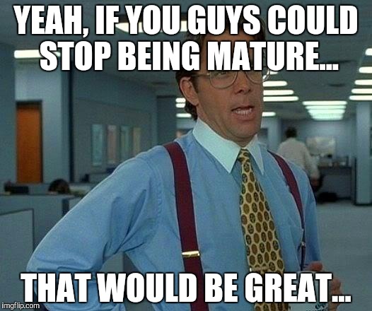 That Would Be Great Meme | YEAH, IF YOU GUYS COULD STOP BEING MATURE... THAT WOULD BE GREAT... | image tagged in memes,that would be great | made w/ Imgflip meme maker