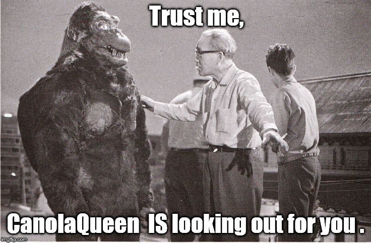 Kong with Director | Trust me, CanolaQueen  IS looking out for you . | image tagged in kong with director | made w/ Imgflip meme maker