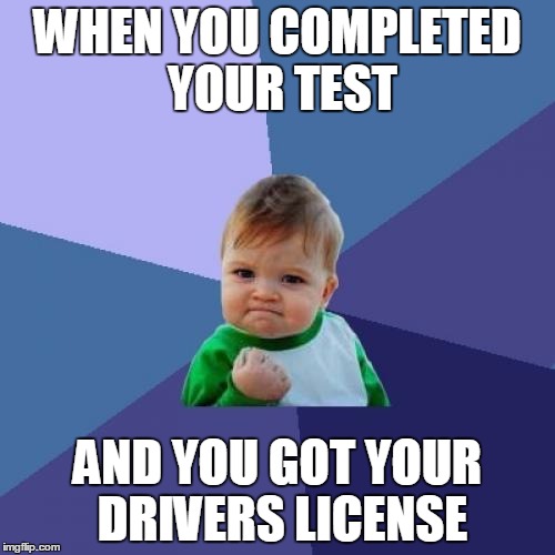 Success Kid Meme | WHEN YOU COMPLETED YOUR TEST; AND YOU GOT YOUR DRIVERS LICENSE | image tagged in memes,success kid | made w/ Imgflip meme maker