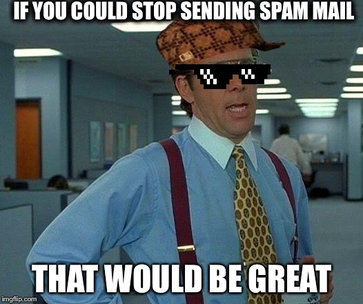 Spam | IF YOU COULD STOP SENDING SPAM MAIL; THAT WOULD BE GREAT | image tagged in memes,that would be great,scumbag | made w/ Imgflip meme maker