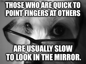 Dog Wisdom | THOSE WHO ARE QUICK TO POINT FINGERS AT OTHERS; ARE USUALLY SLOW TO LOOK IN THE MIRROR. | image tagged in wisdom,education,life education,judgment,non-judgment,educationforyourlife | made w/ Imgflip meme maker