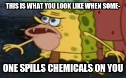 Spongegar Meme | THIS IS WHAT YOU LOOK LIKE WHEN SOME-; ONE SPILLS CHEMICALS ON YOU | image tagged in memes,spongegar | made w/ Imgflip meme maker