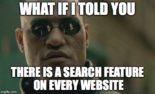 Matrix Morpheus Meme | WHAT IF I TOLD YOU; THERE IS A SEARCH FEATURE ON EVERY WEBSITE | image tagged in memes,matrix morpheus | made w/ Imgflip meme maker