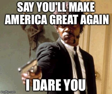 Say That Again I Dare You | SAY YOU'LL MAKE AMERICA GREAT AGAIN; I DARE YOU | image tagged in memes,say that again i dare you | made w/ Imgflip meme maker