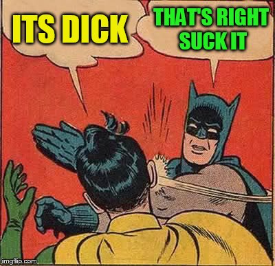Batman Slapping Robin Meme | ITS DICK THAT'S RIGHT SUCK IT | image tagged in memes,batman slapping robin | made w/ Imgflip meme maker