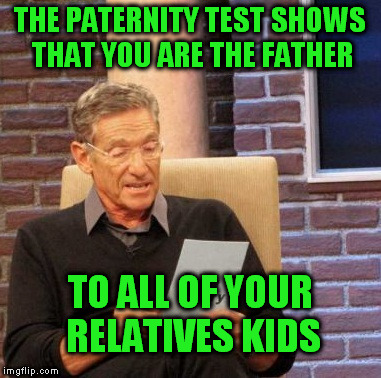 Maury Lie Detector Meme | THE PATERNITY TEST SHOWS THAT YOU ARE THE FATHER TO ALL OF YOUR RELATIVES KIDS | image tagged in memes,maury lie detector | made w/ Imgflip meme maker