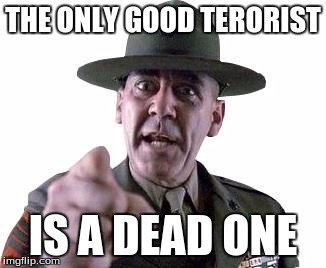 Scumbag Gunnery Sergeant Hartman | THE ONLY GOOD TERORIST; IS A DEAD ONE | image tagged in scumbag gunnery sergeant hartman | made w/ Imgflip meme maker