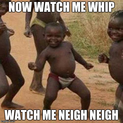 Third World Success Kid Meme | NOW WATCH ME WHIP; WATCH ME NEIGH NEIGH | image tagged in memes,third world success kid | made w/ Imgflip meme maker