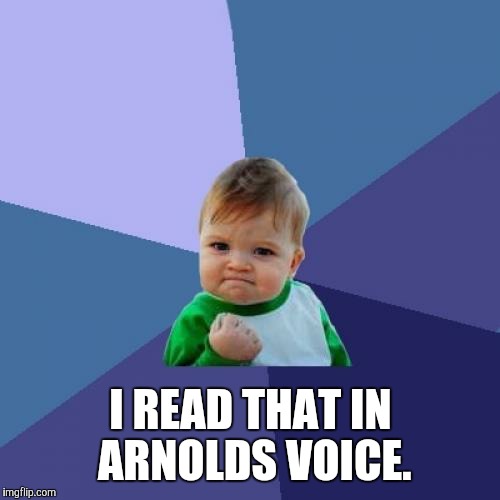 Success Kid Meme | I READ THAT IN ARNOLDS VOICE. | image tagged in memes,success kid | made w/ Imgflip meme maker