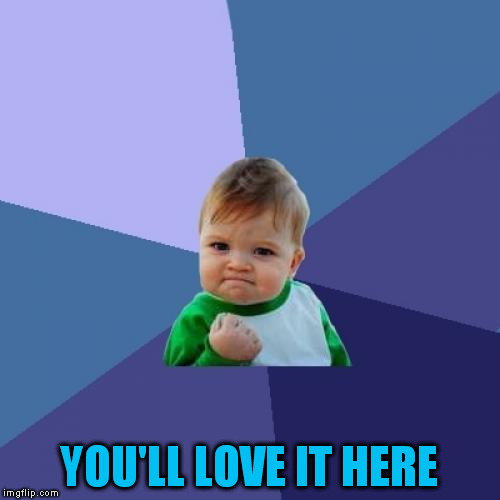 Success Kid Meme | YOU'LL LOVE IT HERE | image tagged in memes,success kid | made w/ Imgflip meme maker