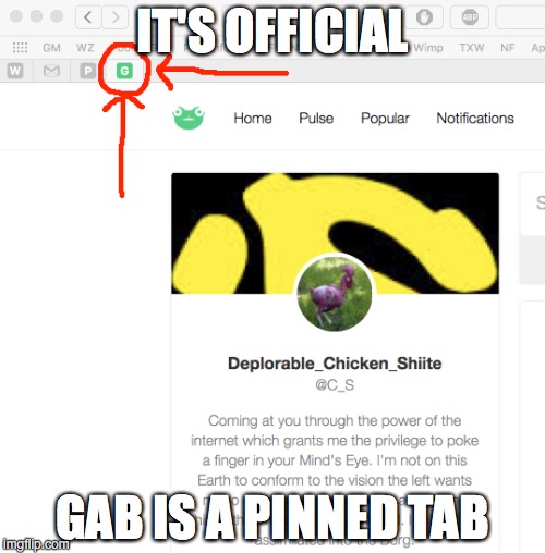 IT'S OFFICIAL; GAB IS A PINNED TAB | made w/ Imgflip meme maker