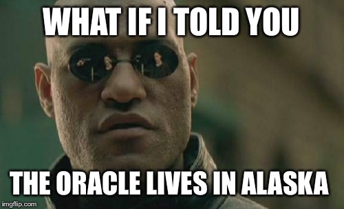 Matrix Morpheus | WHAT IF I TOLD YOU; THE ORACLE LIVES IN ALASKA | image tagged in memes,matrix morpheus | made w/ Imgflip meme maker