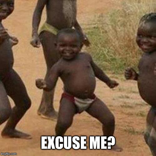 Third World Success Kid Meme | EXCUSE ME? | image tagged in memes,third world success kid | made w/ Imgflip meme maker