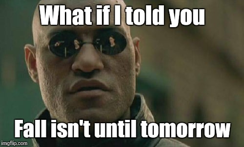 Matrix Morpheus Meme | What if I told you Fall isn't until tomorrow | image tagged in memes,matrix morpheus | made w/ Imgflip meme maker