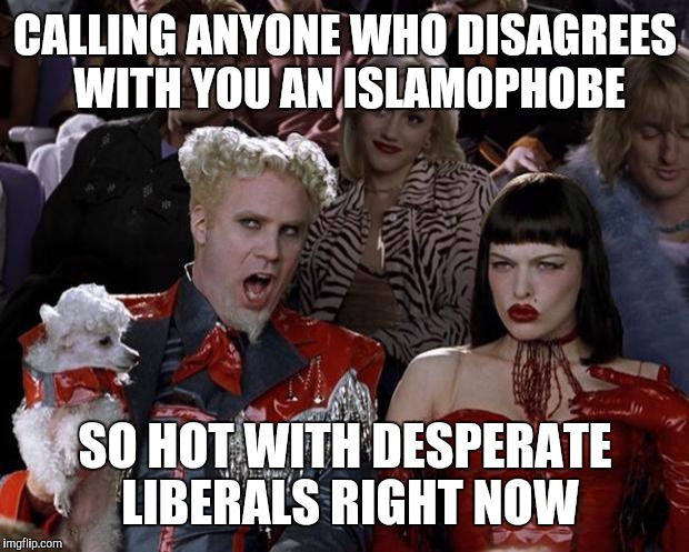 Mugatu So Hot Right Now Meme | CALLING ANYONE WHO DISAGREES WITH YOU AN ISLAMOPHOBE SO HOT WITH DESPERATE LIBERALS RIGHT NOW | image tagged in memes,mugatu so hot right now | made w/ Imgflip meme maker