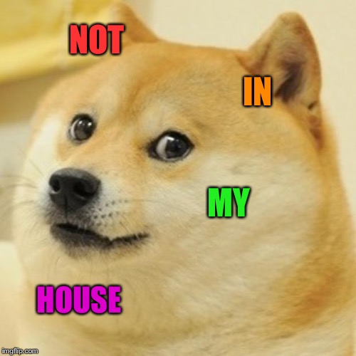 Doge | NOT; IN; MY; HOUSE | image tagged in memes,doge | made w/ Imgflip meme maker