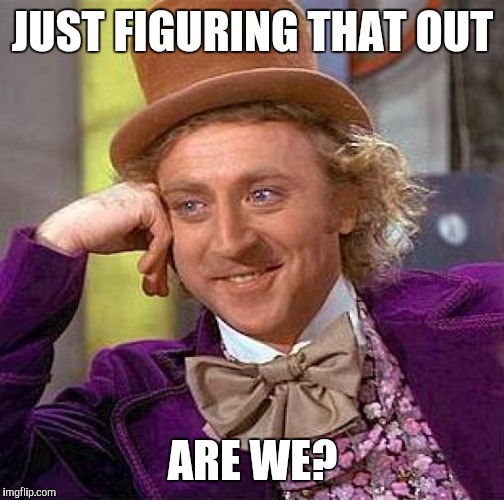 Creepy Condescending Wonka Meme | JUST FIGURING THAT OUT ARE WE? | image tagged in memes,creepy condescending wonka | made w/ Imgflip meme maker