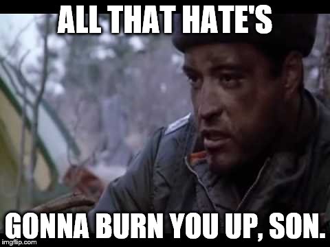 ALL THAT HATE'S; GONNA BURN YOU UP, SON. | image tagged in hate | made w/ Imgflip meme maker