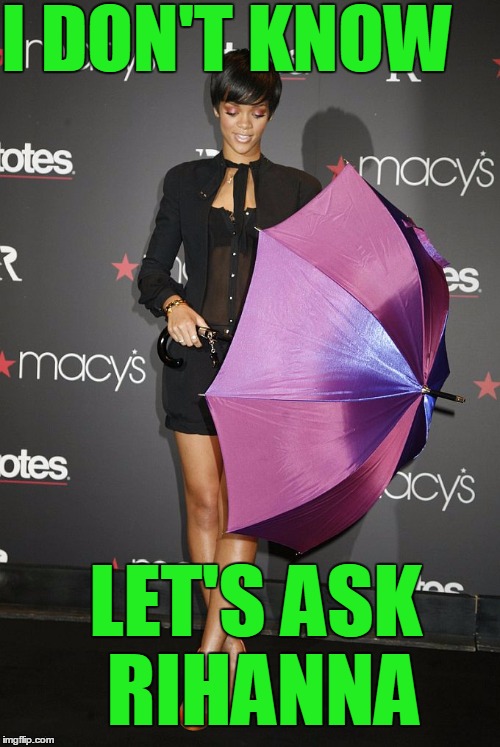 I DON'T KNOW LET'S ASK RIHANNA | image tagged in umbrella | made w/ Imgflip meme maker