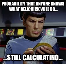 PROBABILITY THAT ANYONE KNOWS WHAT BELICHICK WILL DO... ...STILL CALCULATING... | made w/ Imgflip meme maker